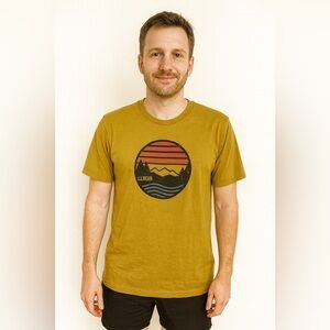 L.L. Bean Men’s Graphic T-Shirt M Mustard Yellow Mountain Sunset Tee
